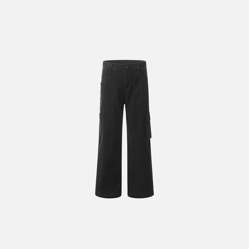 Front view of the black Utility Straight-Leg Cargo Pants in a gray background