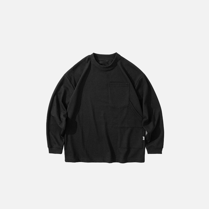 Front view of the black Timeless Pocket Sweatshirt in a gray background