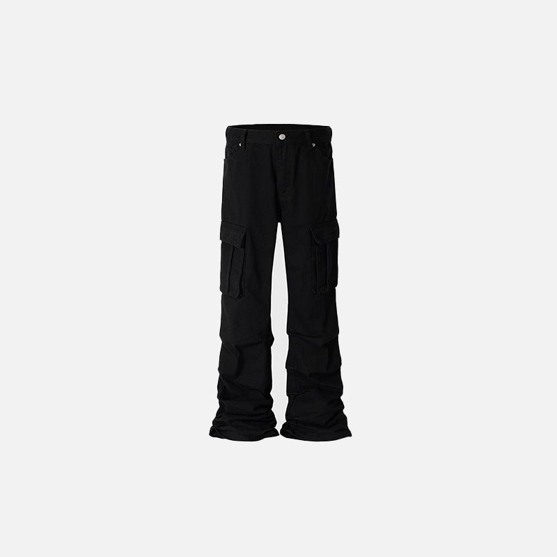 Front view of the black Big Pocket Irregular Baggy Jeans in a gray background