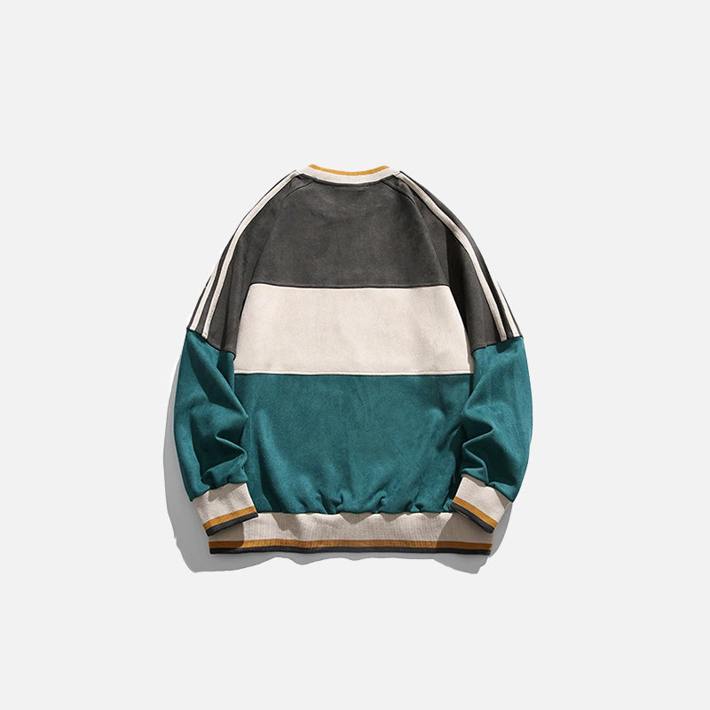 Back view of the green Loose Patchwork Sports Sweatshirt in a gray background