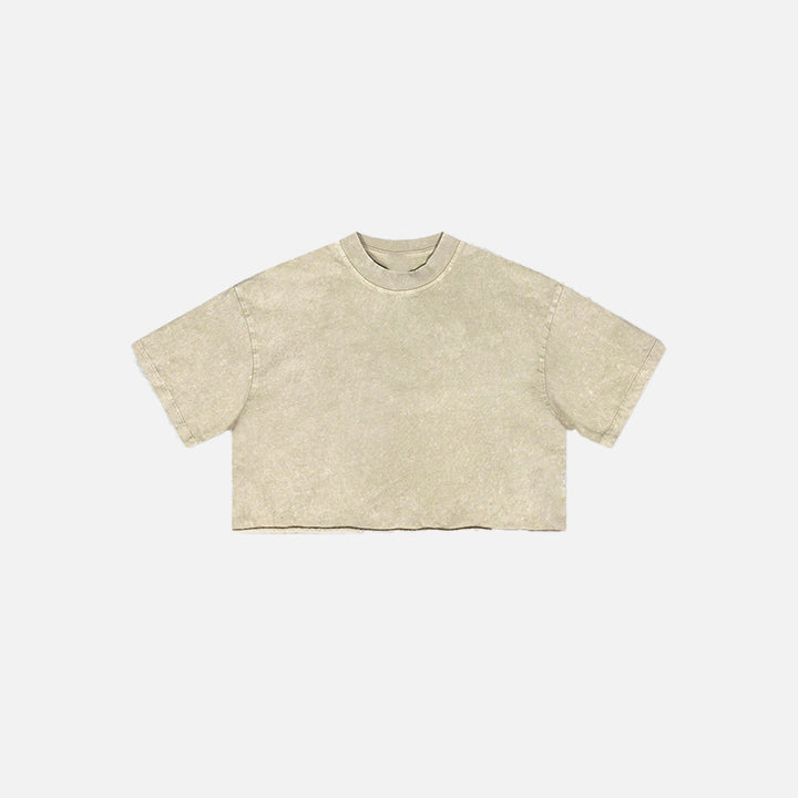 Front view of the apricot Women's Retro Washed Distressed T-shirt in a gray background