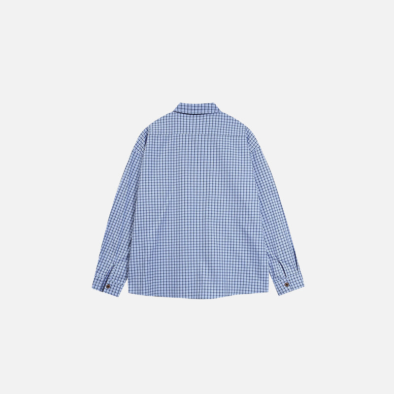 Back view of the blue Characters Checkered Shirt in a gray background