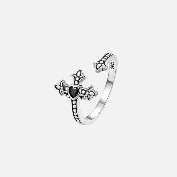 Faith Cross Black Zircon 925 Sterling Silver Ring