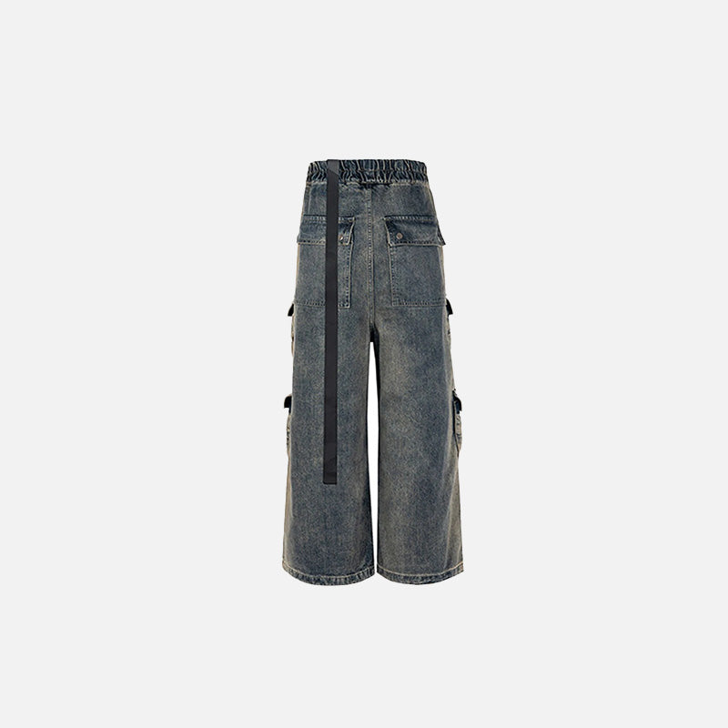 Back view of the blue Adventure Cargo Pants in a gray background