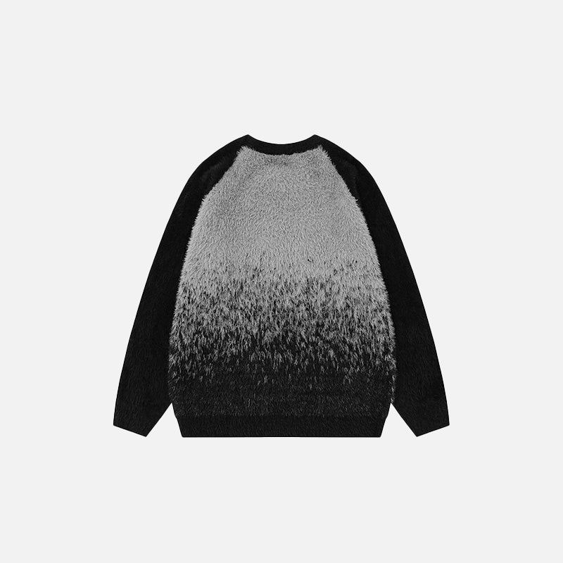 Back view of the black Gradient Fade Sweater in a gray background