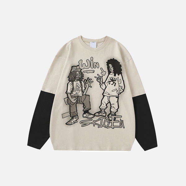 Oversized Cartoon Graphic Long Sleeve T-shirt