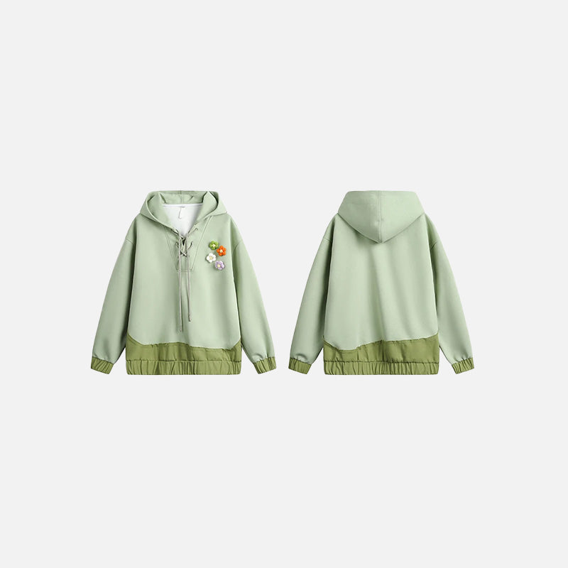 Front & Back view of the green Women's Blossom Charms Hoodie in a gray background