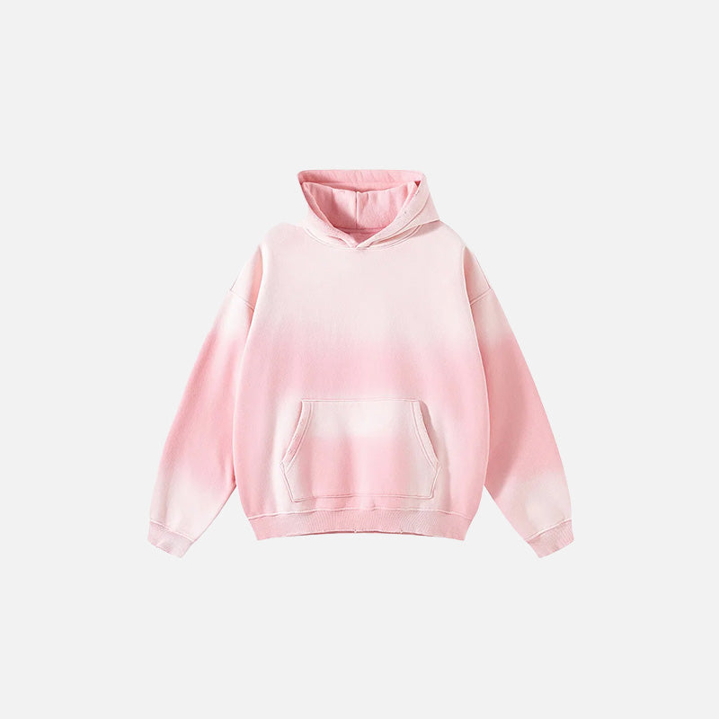 Front view of the pink Vintage Washed Denim Hoodie in a gray background