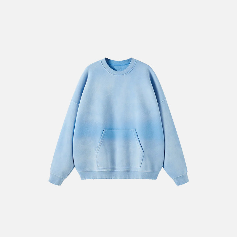 Front view of the light blue Classic Washed Oversized Sweatshirt in a gray background