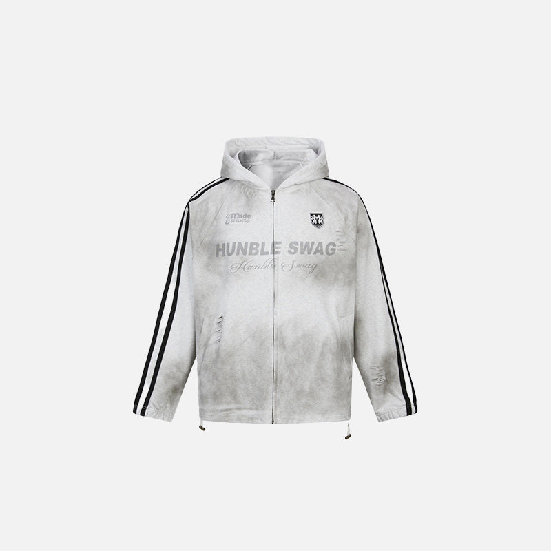 Front view of the white Swager Vibe Zip-Up Hoodie in a gray background 