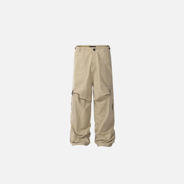 Front view of the khaki Versatile Cargo Pants  in a gray background