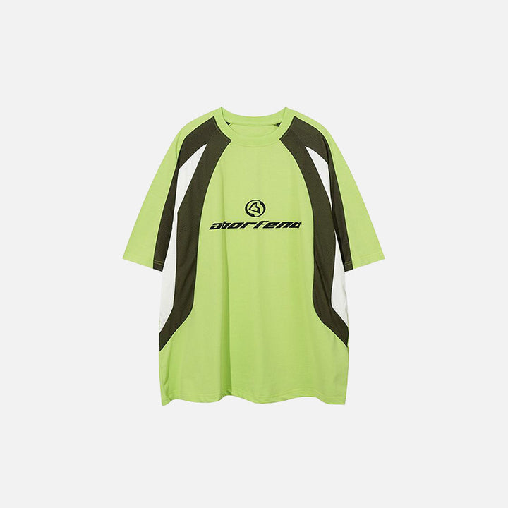 Front view of the green Neon Sports T-shirt in a gray background