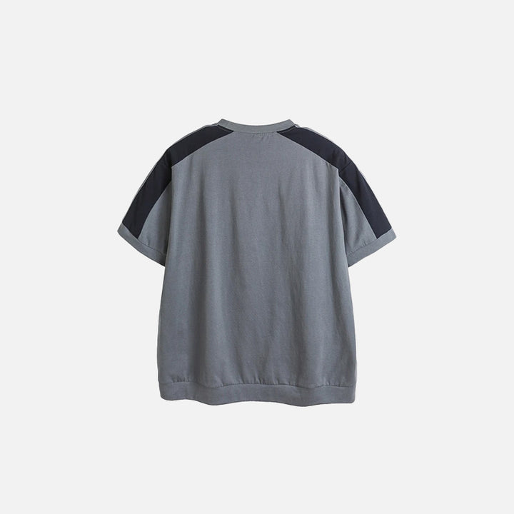 Back view of the grey Loose Graphic Sports T-shirt in a gray background