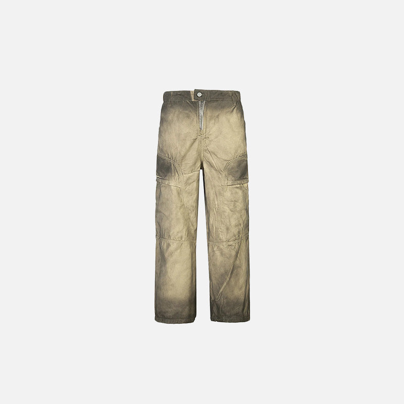 Front view of the beige Utility Workwear Jeans in a gray background