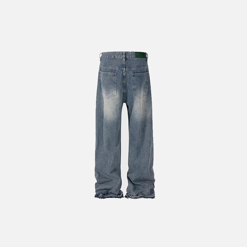 Back view of the blue Vintage Relaxed Fit Denim Jeans in a gray background