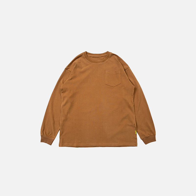 Front view of the brown Versatile Basic Long Sleeve T-shirt in a gray background