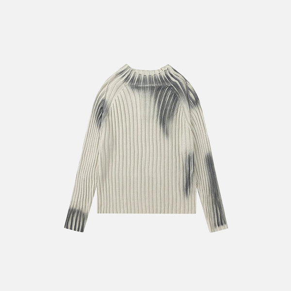 Front view of the beige Loose Ripple Knitted Sweater in a gray background