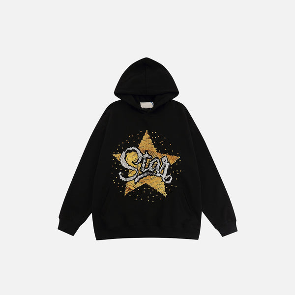 Sudadera con capucha y estampado de estrellas de lentejuelas