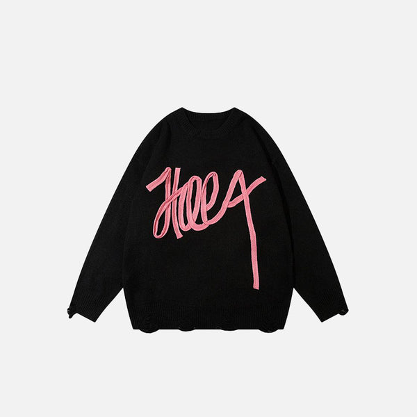 Loose Letter Embroidery Sweater