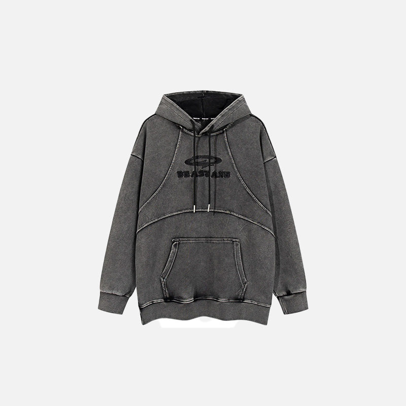 Front view of the black Loose Streamline Hoodie in a gray background