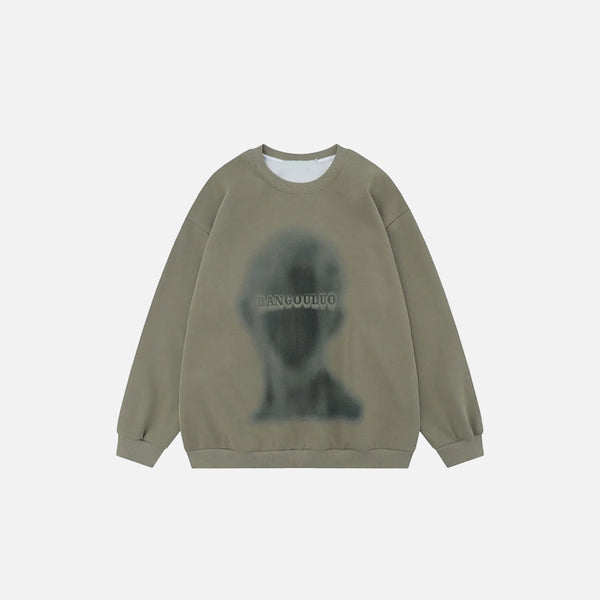 Front view of the green Shadow Silhouette Sweatshirt in a gray background