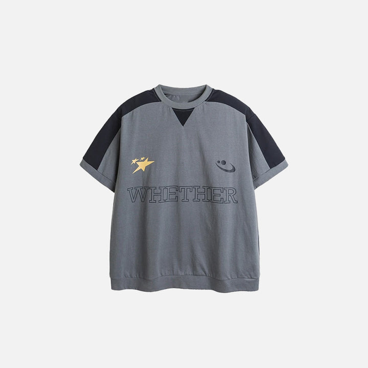 Front view of the grey Loose Graphic Sports T-shirt in a gray background