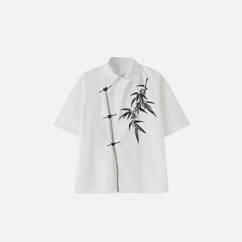 Front view of the white Bamboo Print Women's Shirt in a gray background