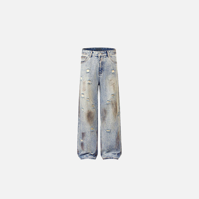 Front view of the blue Vintage Washed Baggy Denim Jeans in a gray background