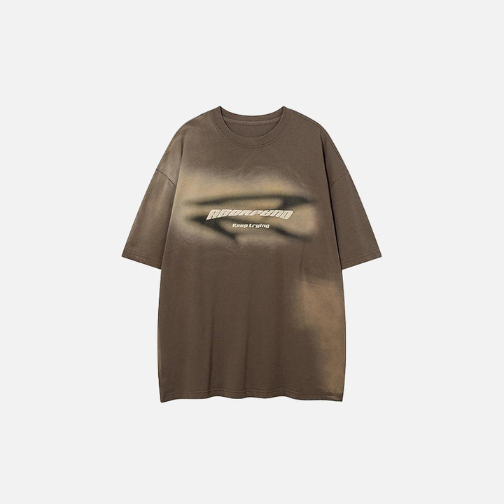 Front view of the khaki Casual Loose Distressed T-shirt in a gray background
