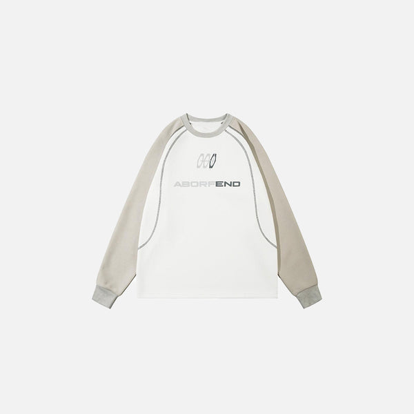 Front view of the white Endgame Script Sweatshirt in a gray background