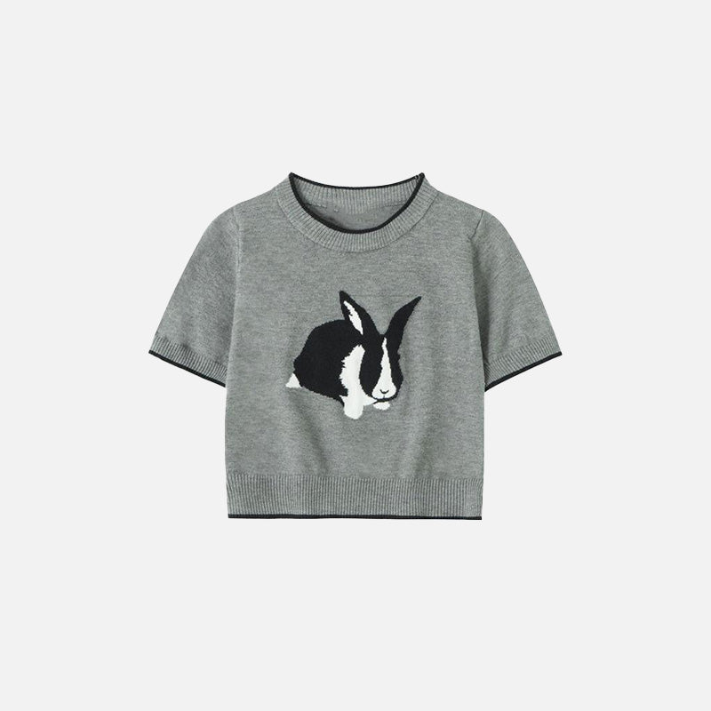 Front view of the grey Women's Bunny Bliss Cropped T-shirt in a gray background