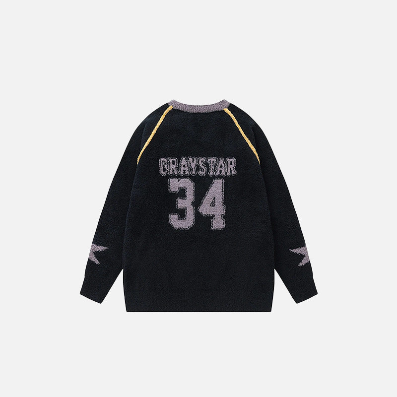 Back view of the black Craystar Champion Jersey Sweater in a gray background