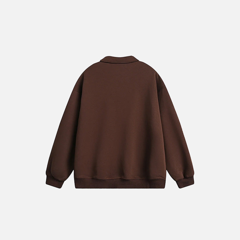 Back view of the brown Y2K Loose Sports Sweatshirt in a gray background