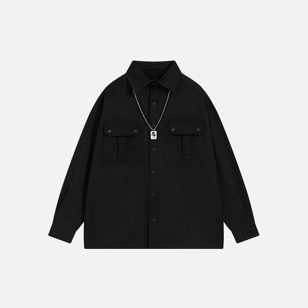 Polo Neck Double Pocket Necklace Shirt