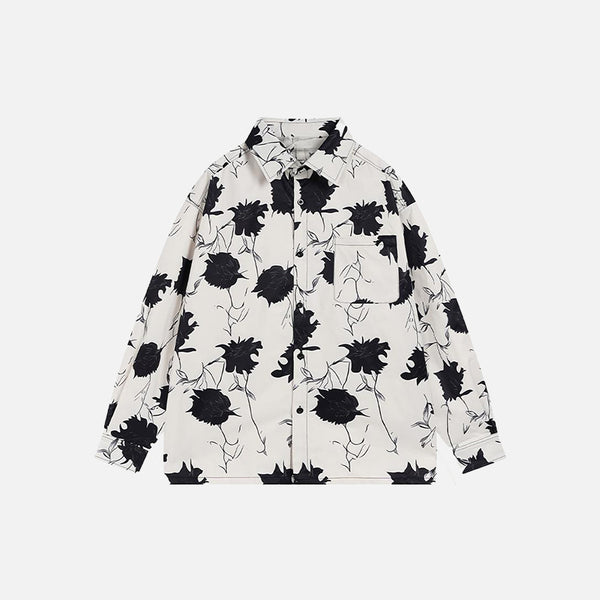 Flower Graphic Double Pockets Shirt