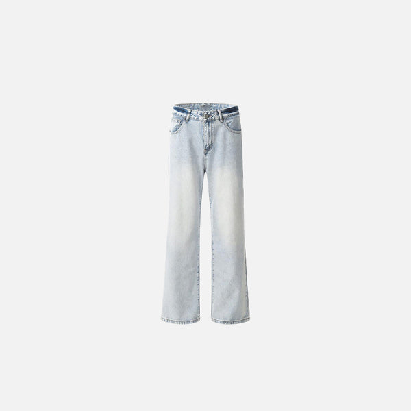 Front view of the light blue Light Wash Relaxed Fit Jeans in a gray background