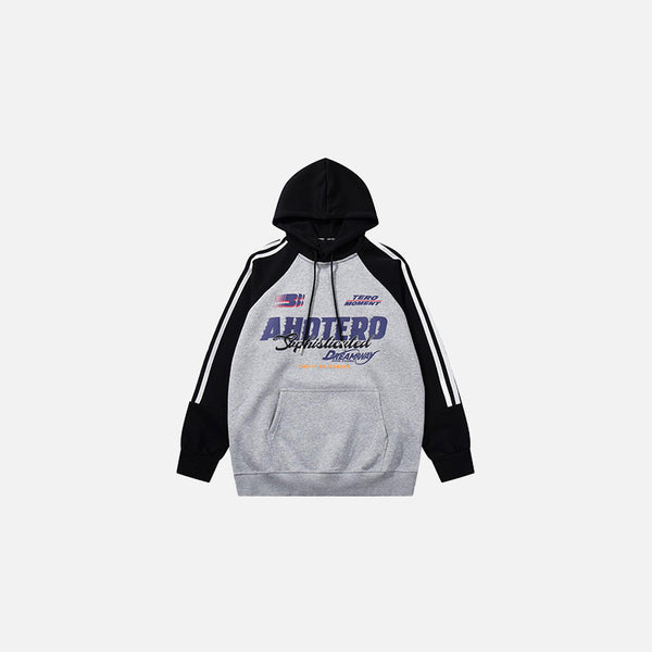 Front view of the grey Retro Athletic Dreamer Hoodie in a gray background