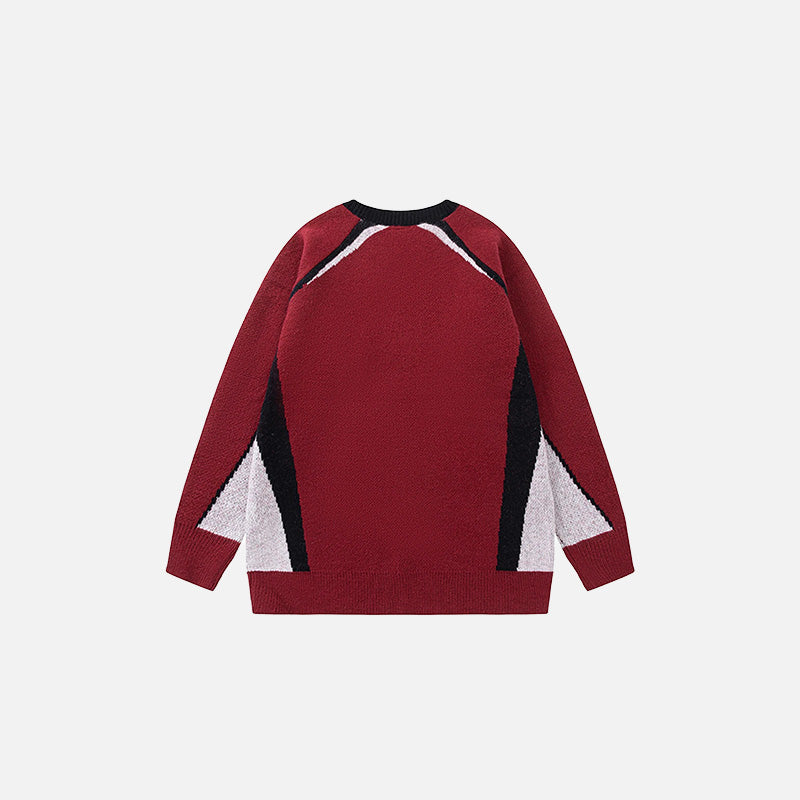 Back view of the red Champion's Crest Sweater in a gray background