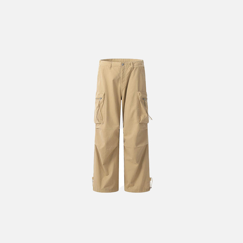 Front view of the khaki Multi-pocket Cargo Pants in a gray background