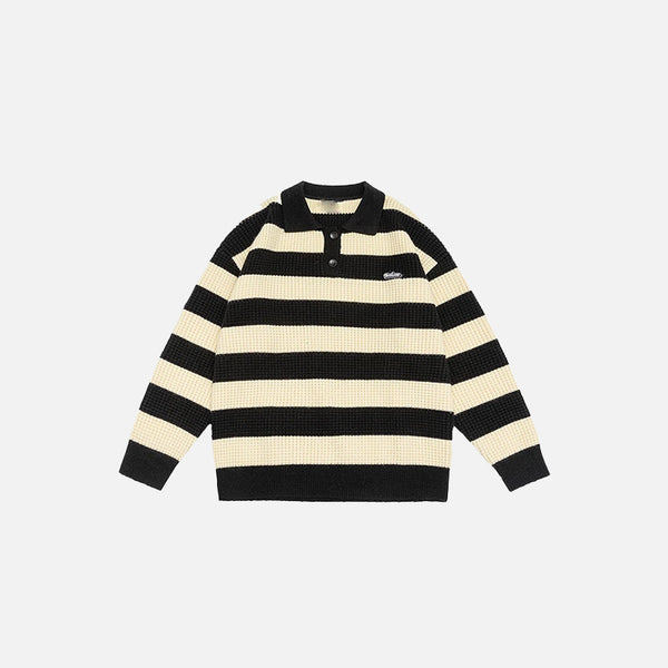 Front view of the black Classic Striped Polo Sweatshirt in a gray background