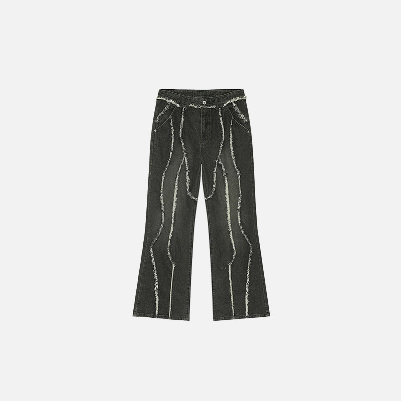 Front view of the black Wave Stitch Denim Jeans in a gray background