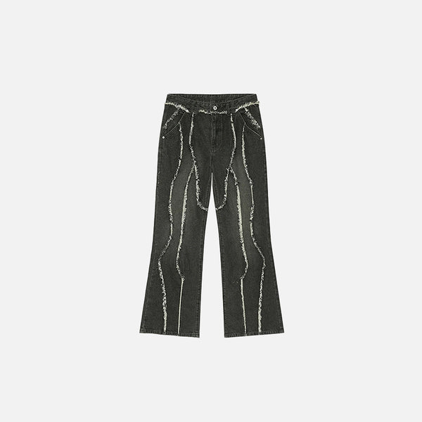 Front view of the black Wave Stitch Denim Jeans in a gray background