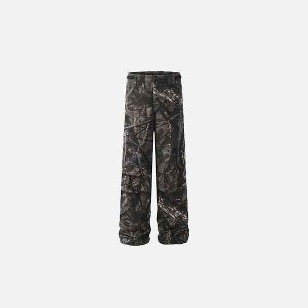 Front view of the Camouflage Cargo Pants in a gray background