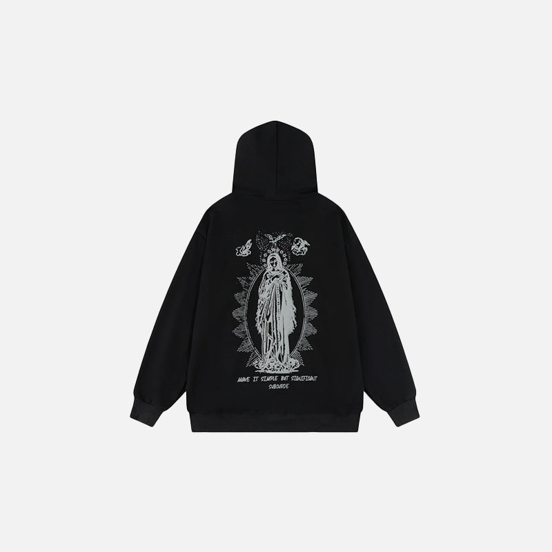 Back view of the black Heavenly Guardian Scared Art Hoodie in a gray background