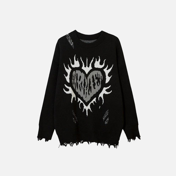 Burning Heart Ripped Sweater