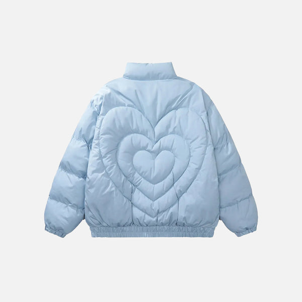 Pleated Heart Stand Collar Puffer Jacket