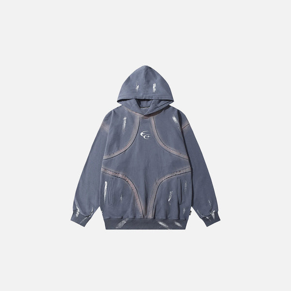 Front view of the blue Sculpted Stitch Hoodie in a gray background