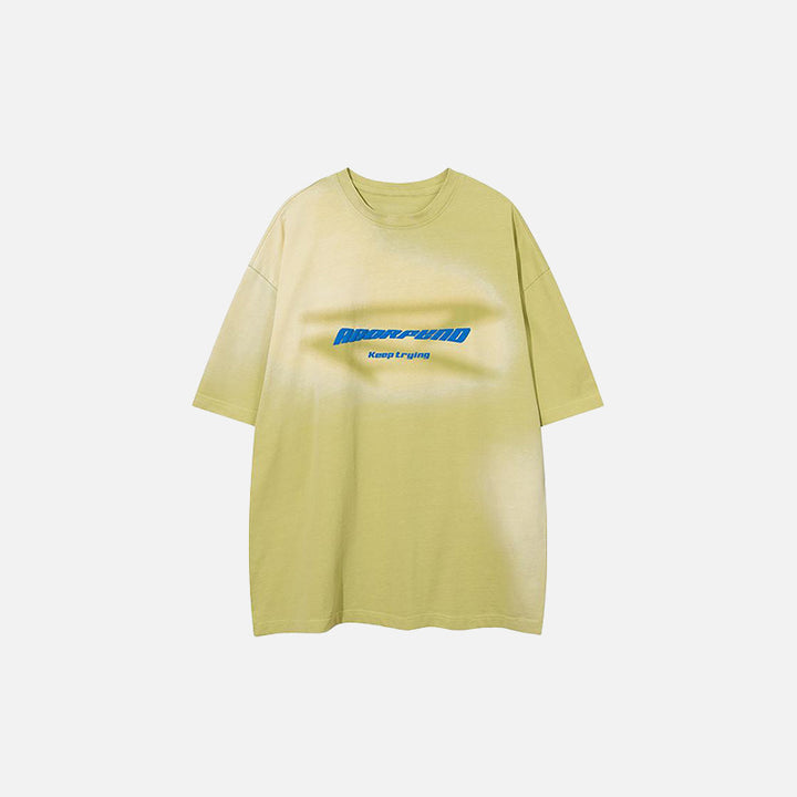 Front view of the yellow Casual Loose Distressed T-shirt in a gray background