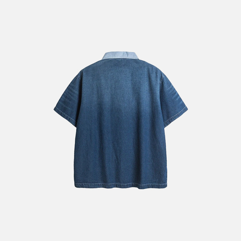 Back view of the dark blue Loose Washed Polo T-shirt in a gray background