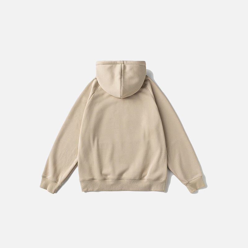 Back view of the khaki Max Embroidered Oversized Hoodie in a gray background